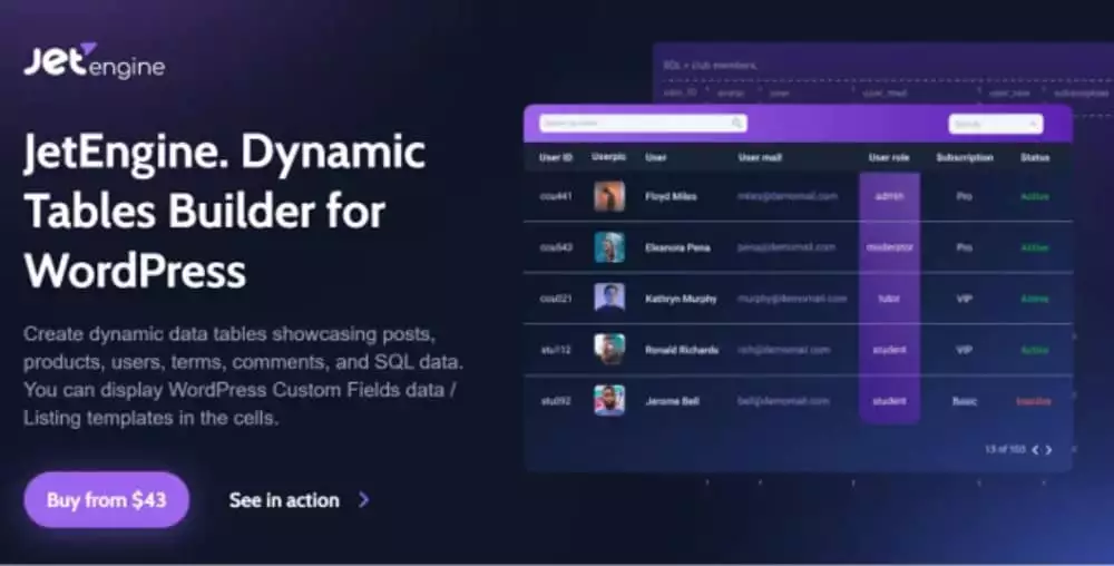 JetEngine – dynamic tables builder