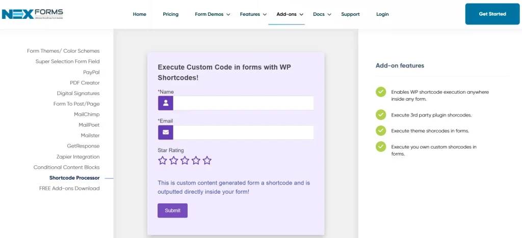 NEX-Forms ADD ON – Shorcode Processor