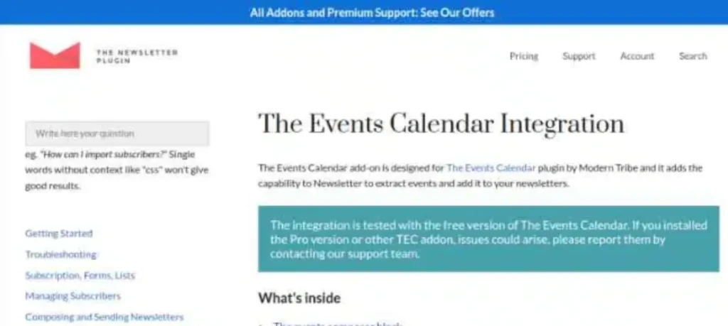 Newsletter – The Events Calendar Addon