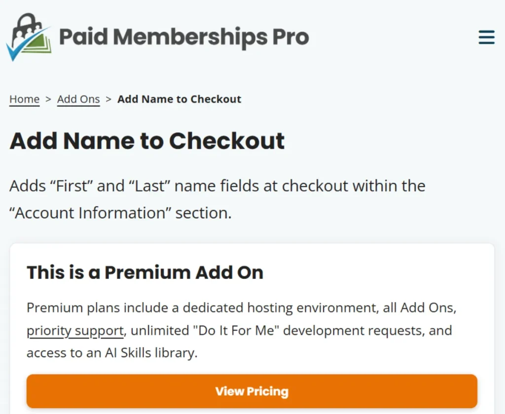 Paid Memberships Pro – Add Name to Checkout