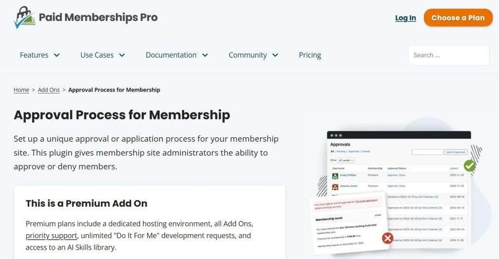 Paid Memberships Pro – Approvals Add On