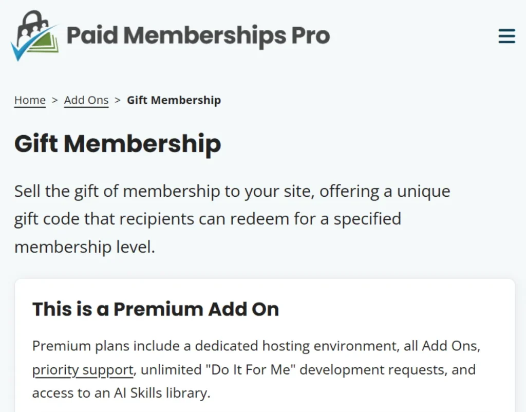 Paid Memberships Pro – Gift Levels Add On