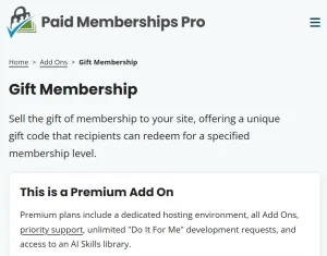 Paid Memberships Pro – Gift Levels Add On