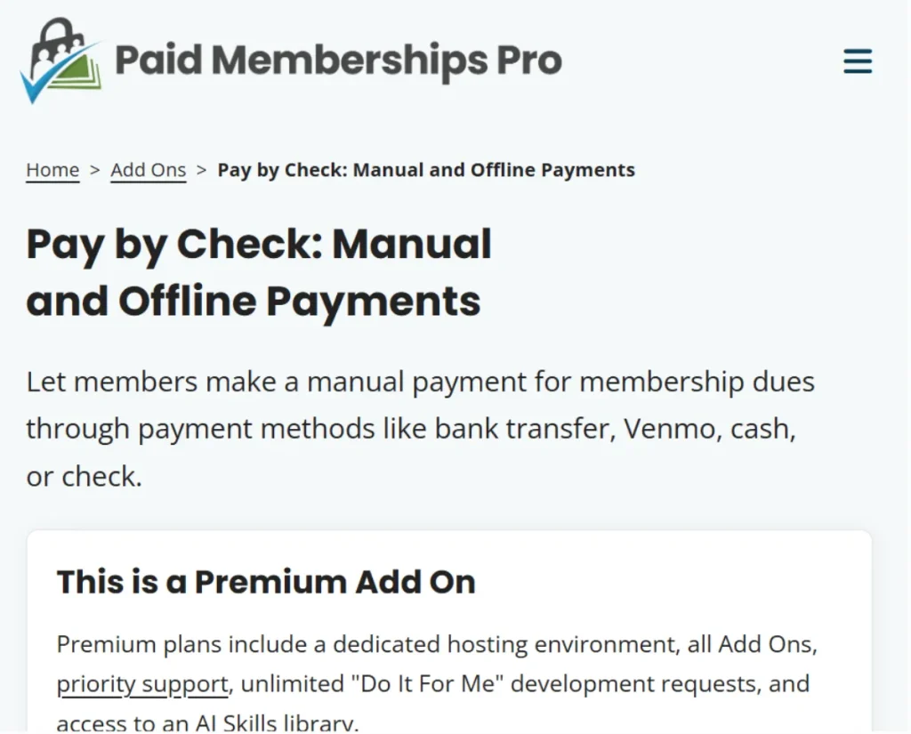 Paid Memberships Pro – Pay by Check Add On