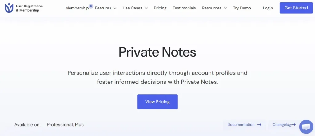 User Registration Private Notes