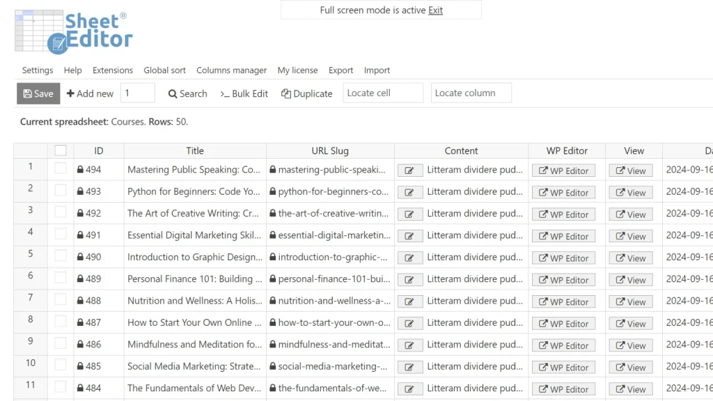 WP Sheet Editor – Courses