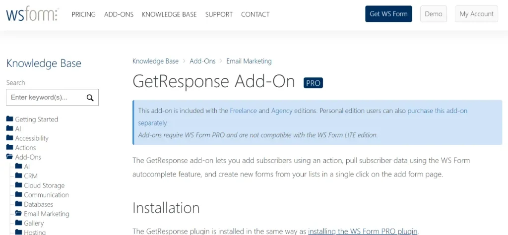 WS Form PRO – GetResponse