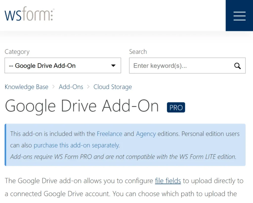 WS Form PRO – Google Drive